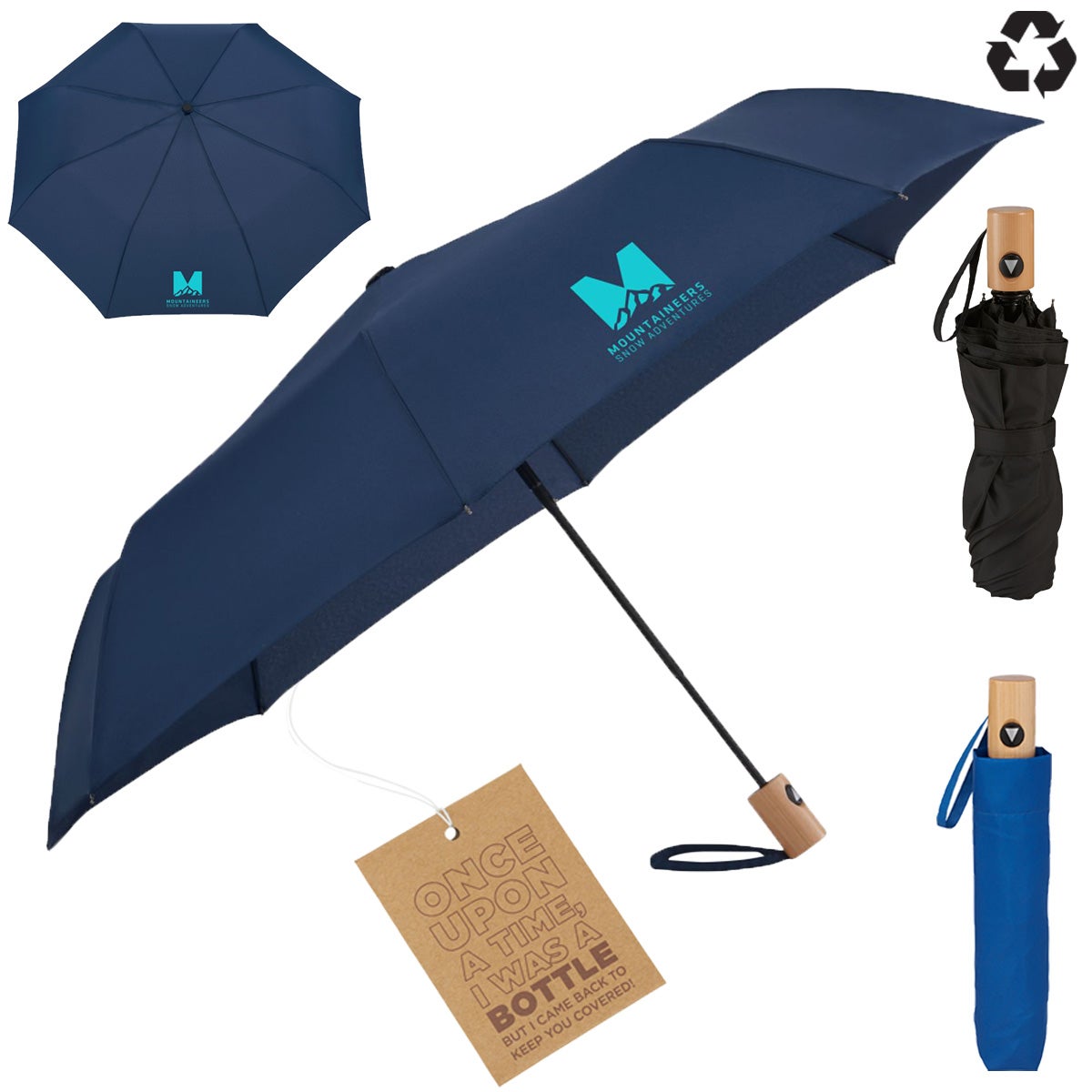 Recycled Auto Open Travel Umbrella with FSC Handle 42" Eco